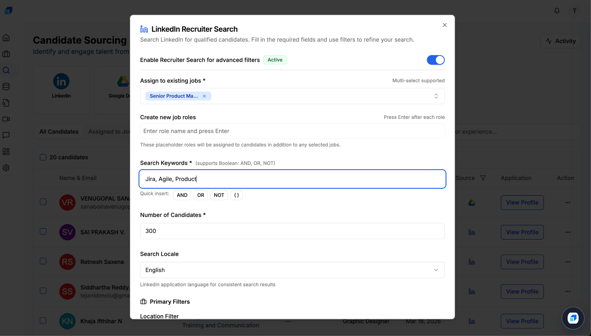 Candidate Sourcing screenshot 1